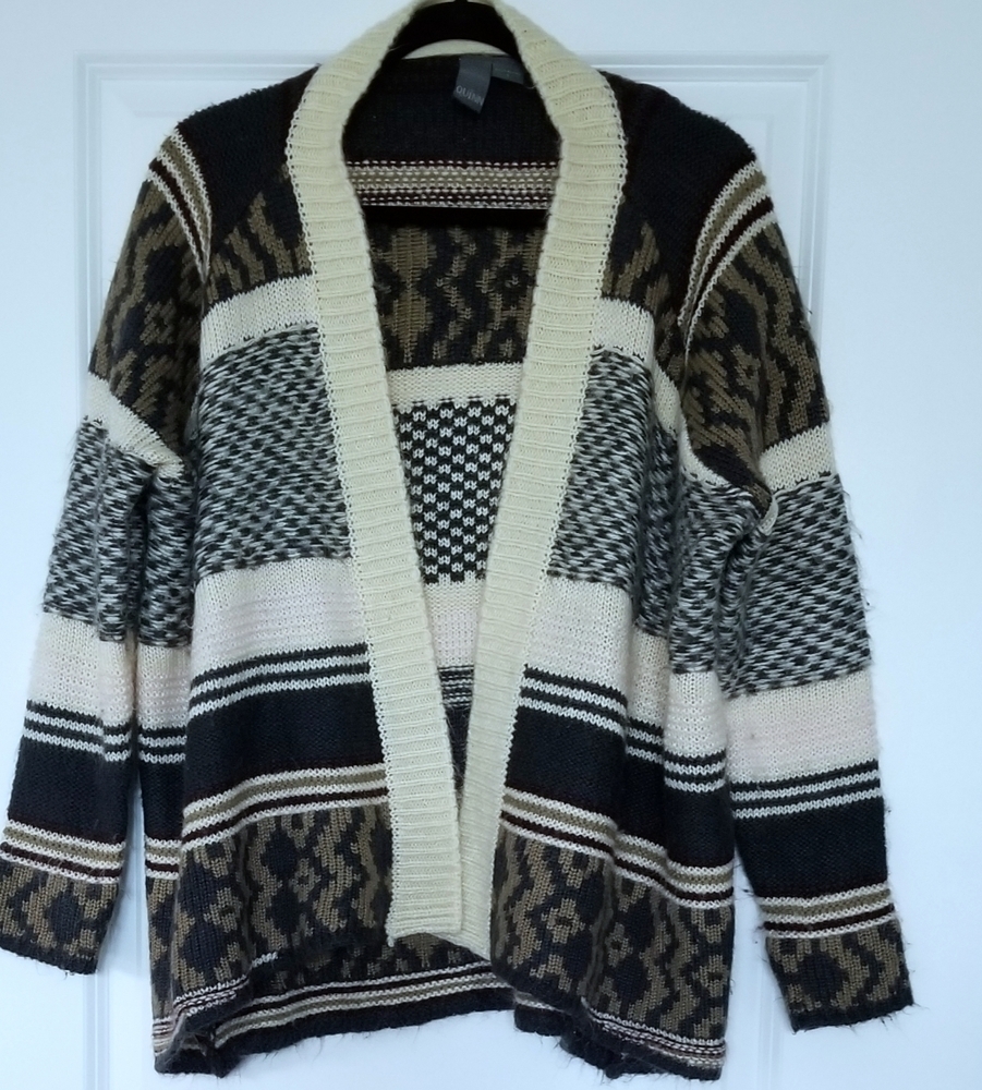 QUINN Open front South Western Crochet Chunky Knit Sweater Cardigan Size S